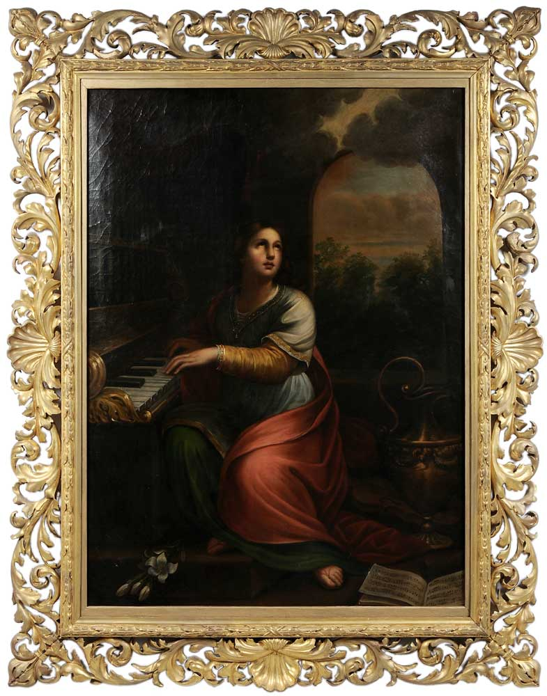 Italian School Florentine 19th century Saint Cecilia Playing an Organ