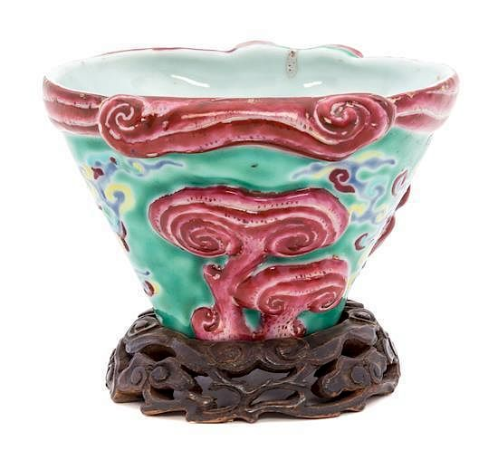 A Polychrome Enamel Porcelain Libation Cup Width 5 inches A