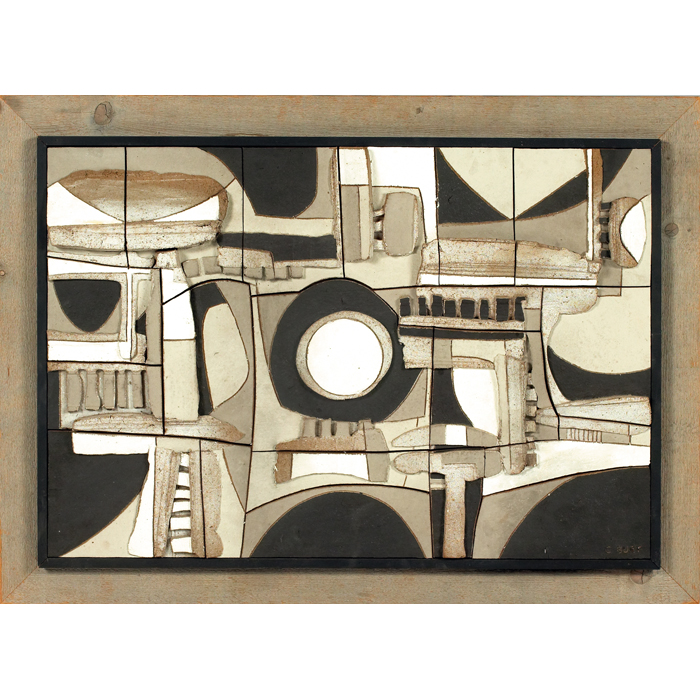 Clyde Burt ceramic wall sculpture rectangular composition in stoneware covered