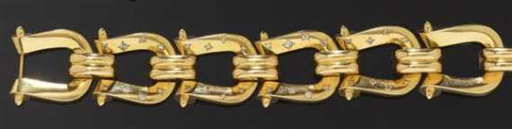 GOLD AND DIAMOND BRACELET ca 1940 Yellow gold 750 Very