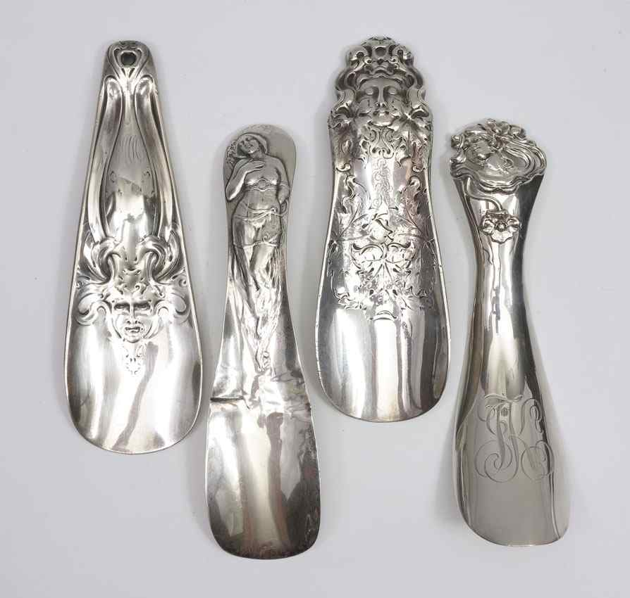 ART NOUVEAU STERLING SILVER SHOE HORNS To include 1 Full