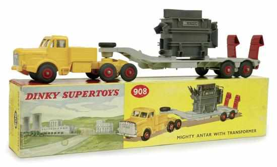 DINKY 908 MIGHTY ANTAR TRANSPORTER yellow tractor grey trailer red