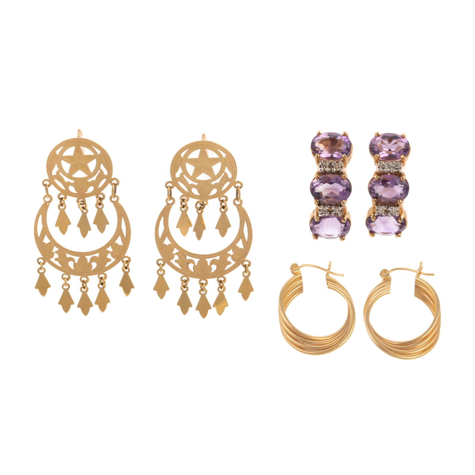 THREE PAIRS OF 14K YELLOW GOLD EARRINGS 1 14K yellow