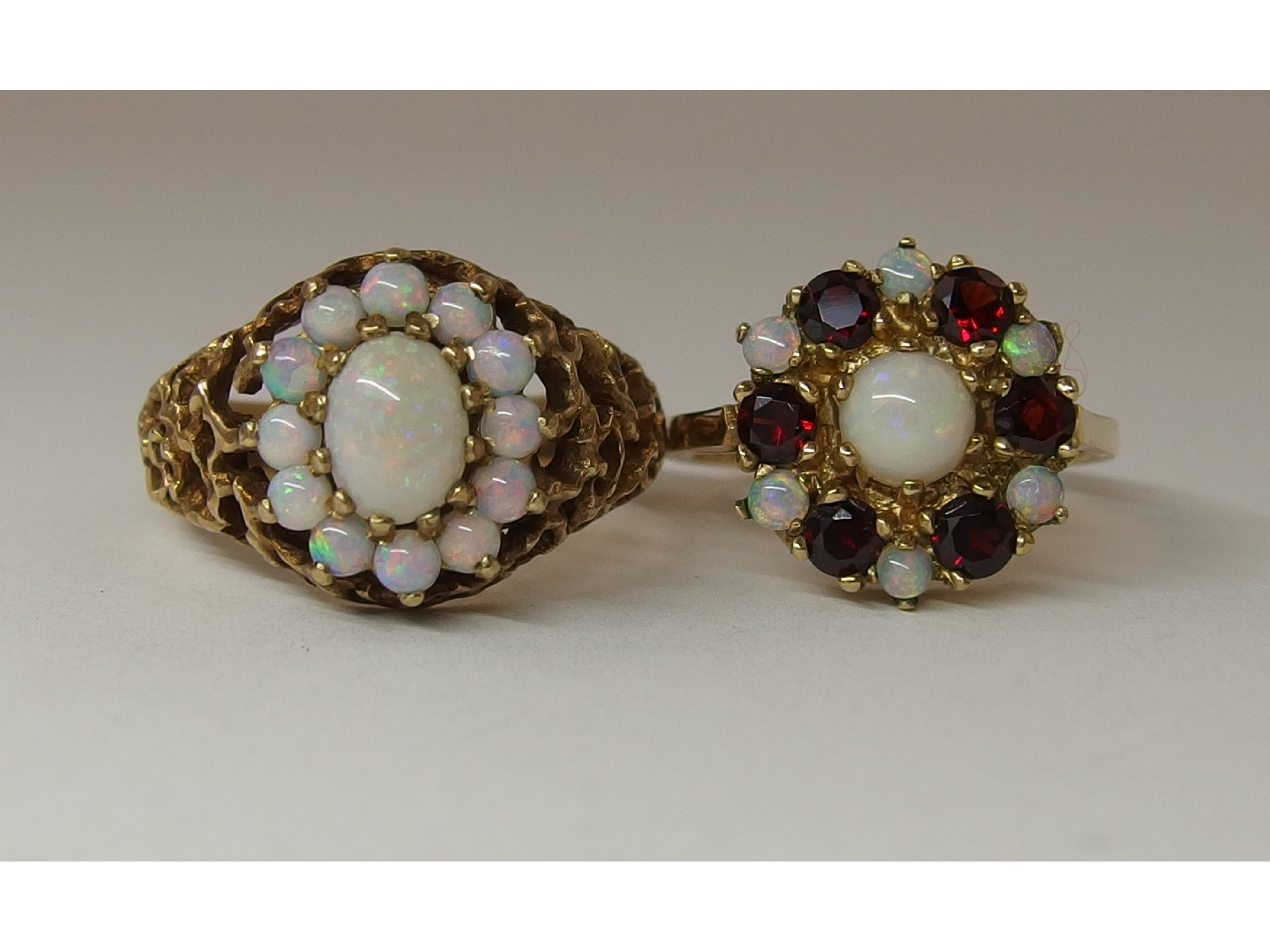 A 9ct retro opal cluster ring together with a 9ct