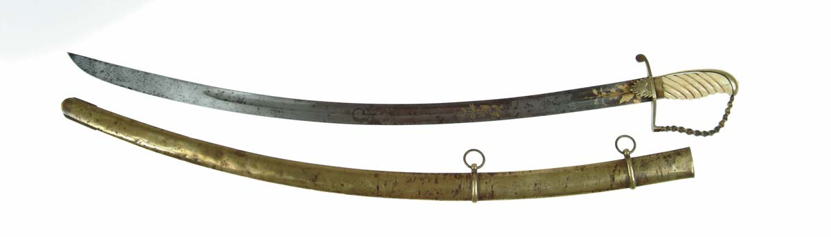 MILITIA SWORD Circa 1830 Blue and gold blade Blade is