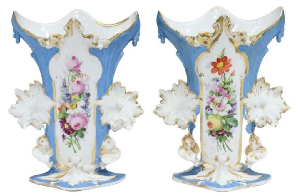 pair French Old Paris porcelain mantel vases attributed to Jacob