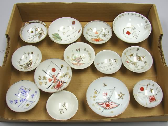 Lot of 13 Japanese military sake cups