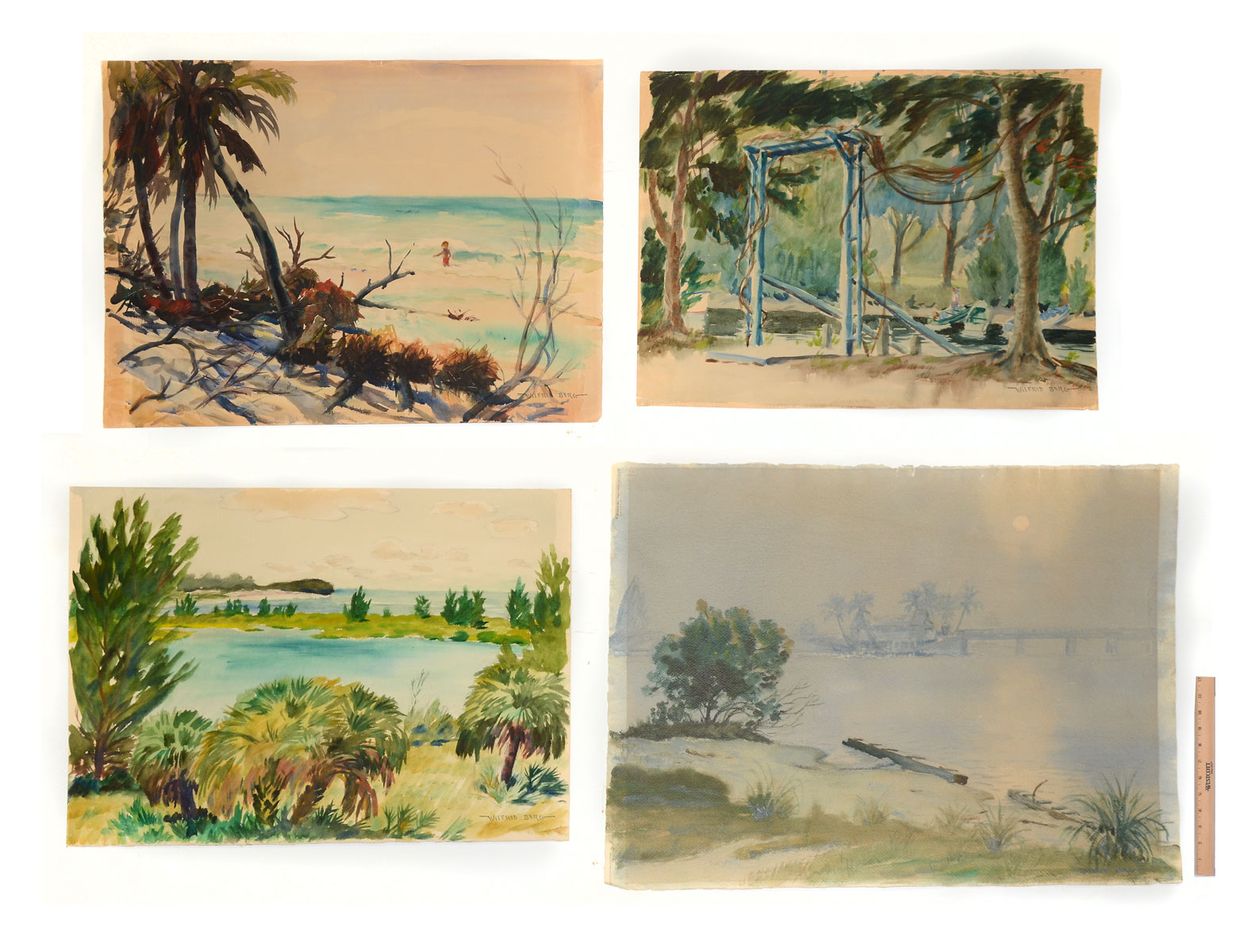 Berg Wilfred American 1908 2002 Four Florida Watercolors to Include