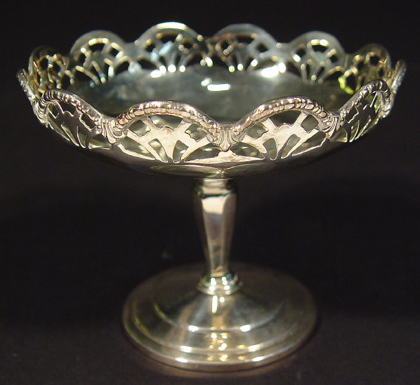 Pierced silver bon bon dish on a stepped circular base