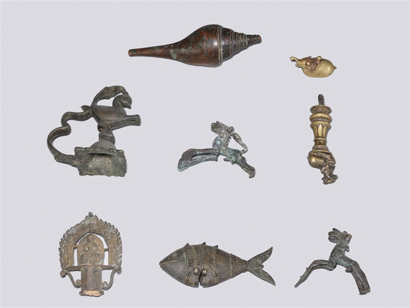 Group of various Indian metalworks mostly sections of larger scenes