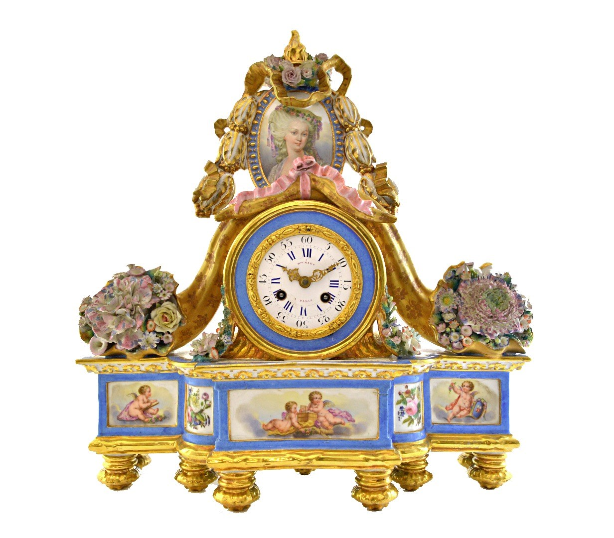 A French porcelain mantel clock early 19th century with a