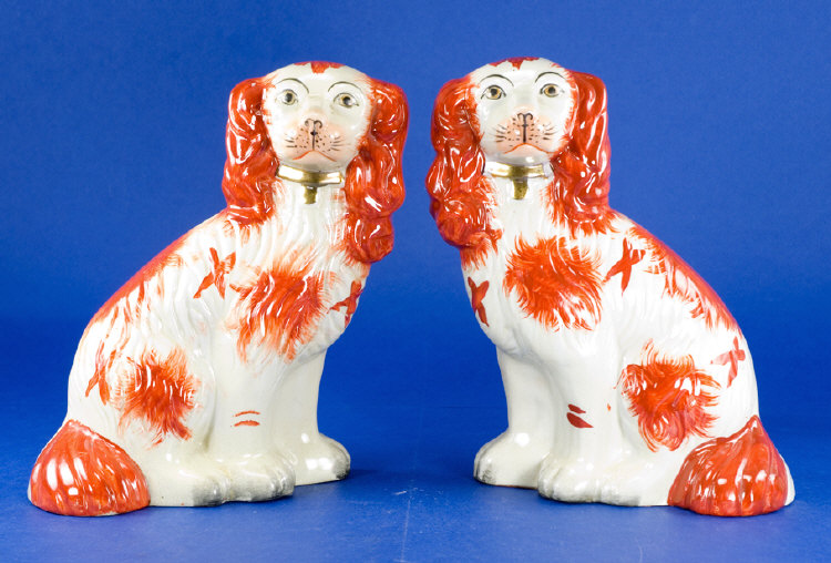 Pair of Staffordshire Dogs Coloured orange brown and white 10