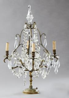Prism Hung Four Light Bronze Girandole Lamp early 20th c