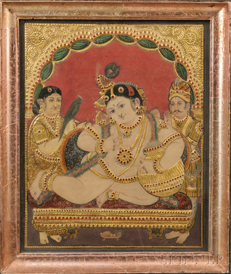 Tanjore Painting southern India 18th 19th century dyes glass beads