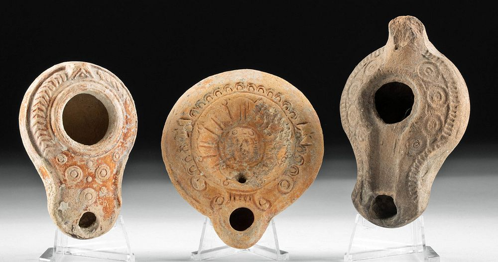 Lot of 3 Roman Pottery Oil Lamps Roman Imperial 1st