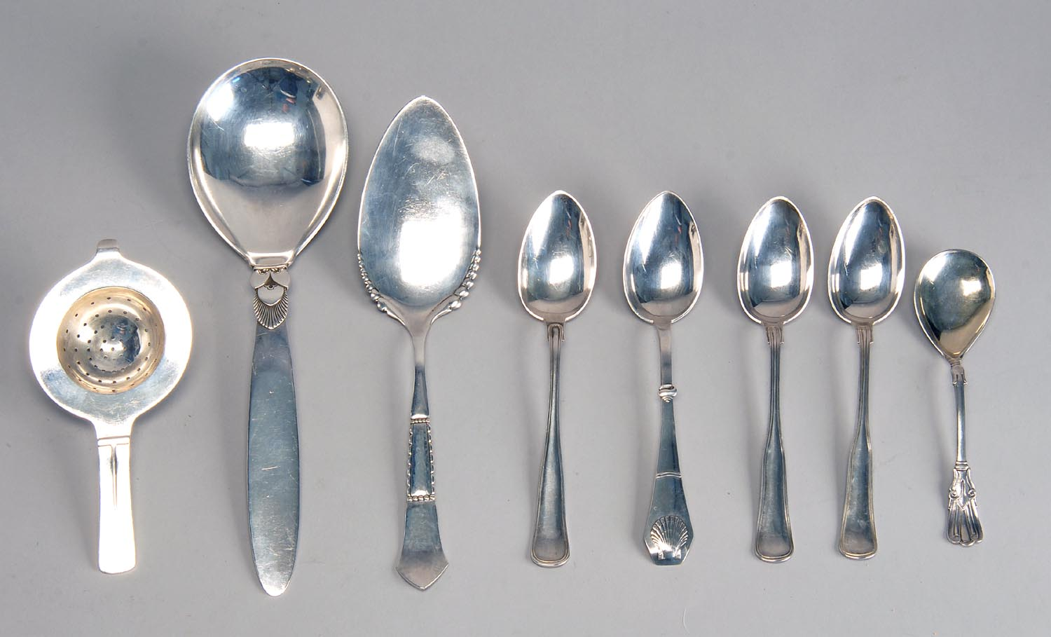 GEORG JENSEN STERLING SILVER SERVING SPOON Together with a tea