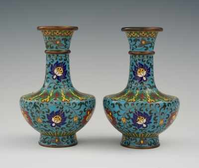 A Pair of Petite Chinese Cloisonne Vases 20th Century Urn