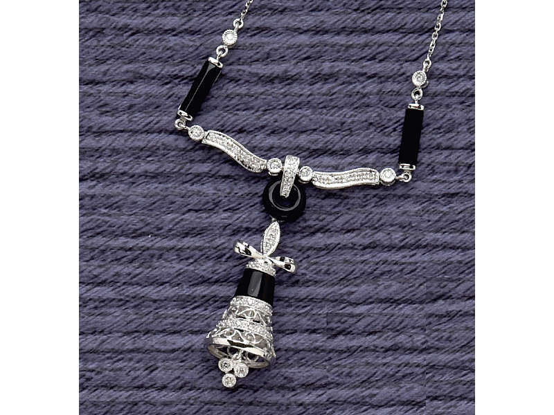 ONYX AND DIAMOND NECKLACE 18k white gold onyx and diamond