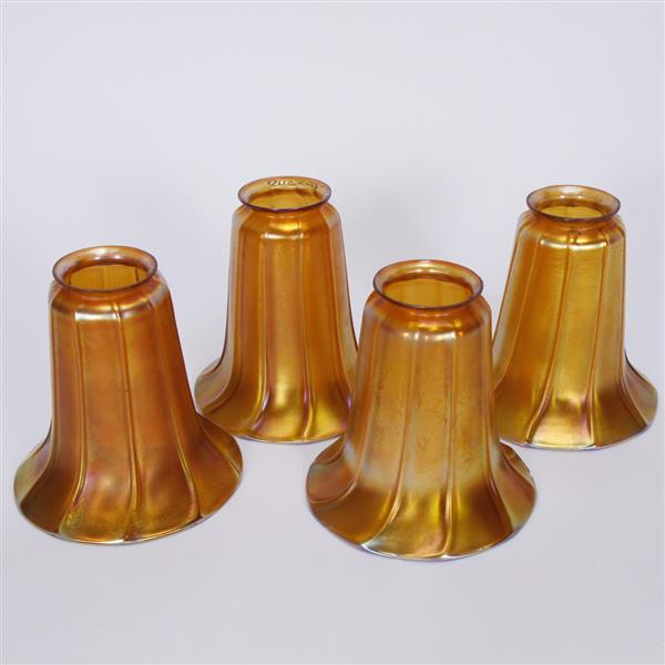 Lot of Four Quezal Gold Iridescent Art Glass Floriform Lamp