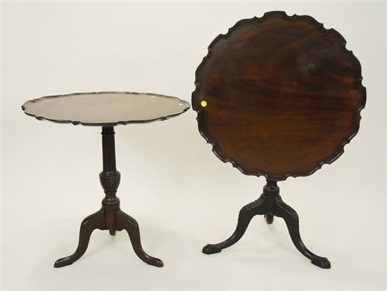 TWO GEORGIAN STYLE CARVED MAHOGANY TILT TOP TRIPOD TABLES height