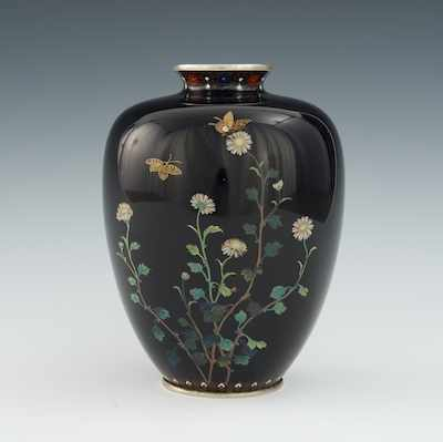 An Ovoid Cloisonne Vase with Butterflies Flowers Attributed Kodenji Studio