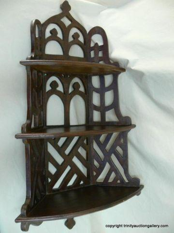 Three Tier Corner Wall Shelf carved wood sides and back