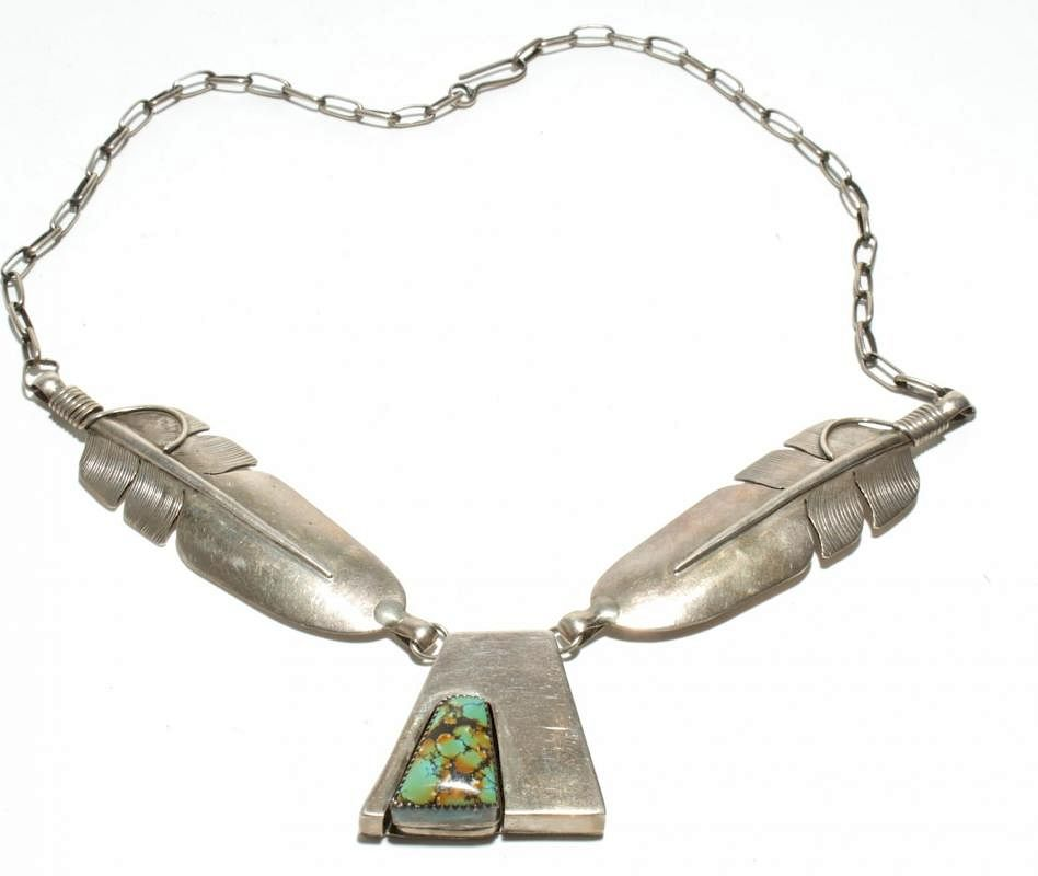 Bennie Ration Navajo Silver Turquoise Necklace Contemporary Modernist Native American