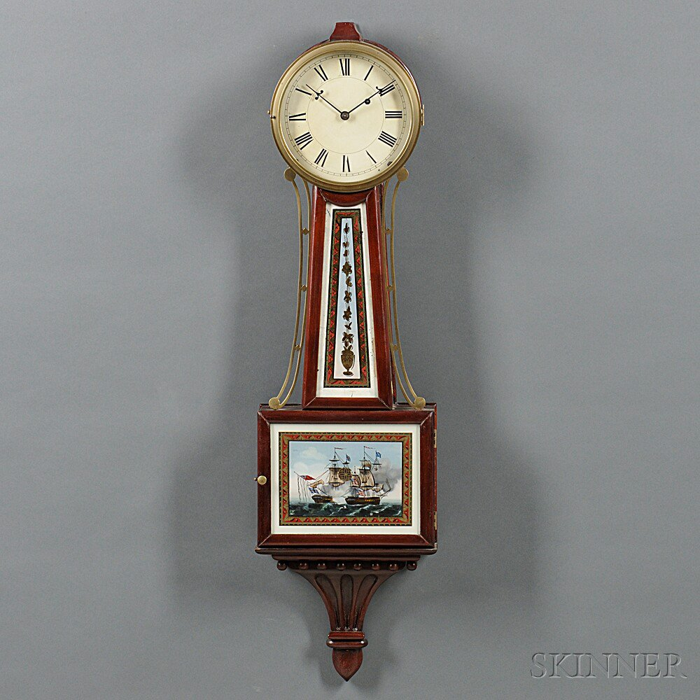 Mahogany Patent Timepiece or Banjo Clock Massachusetts c 1830 with