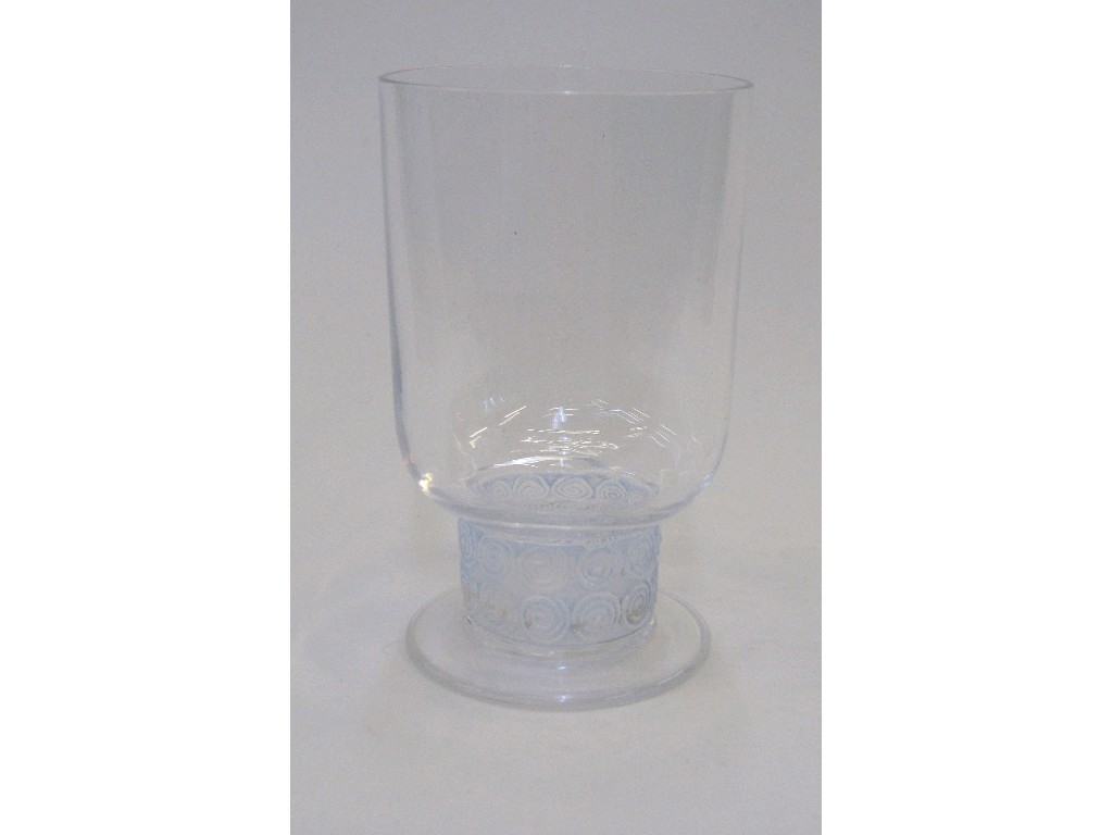 R Lalique glass with moulded and blue stained swirling decoration
