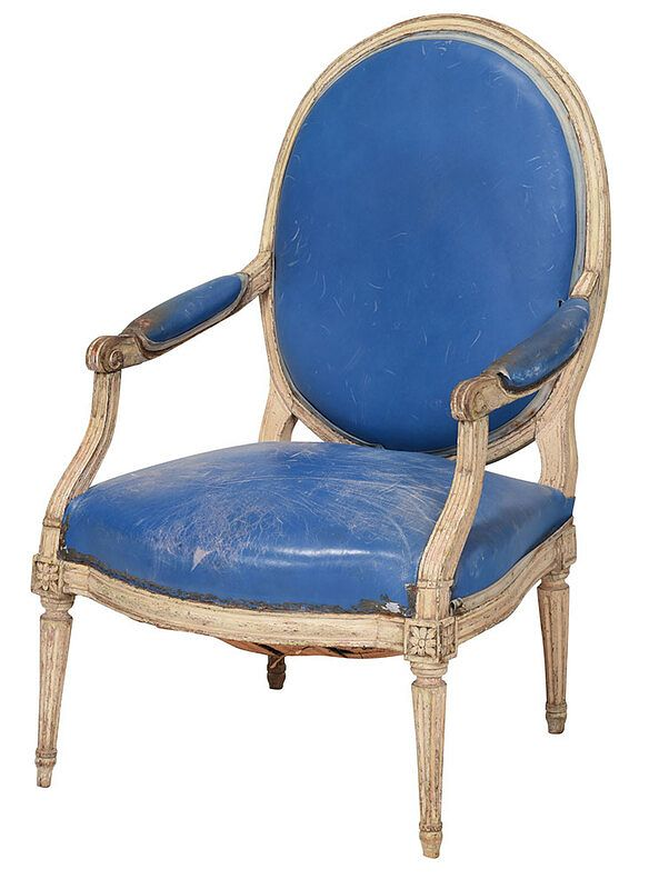 Louis XVI Style Carved Paint Decorated Armchair French 19th century