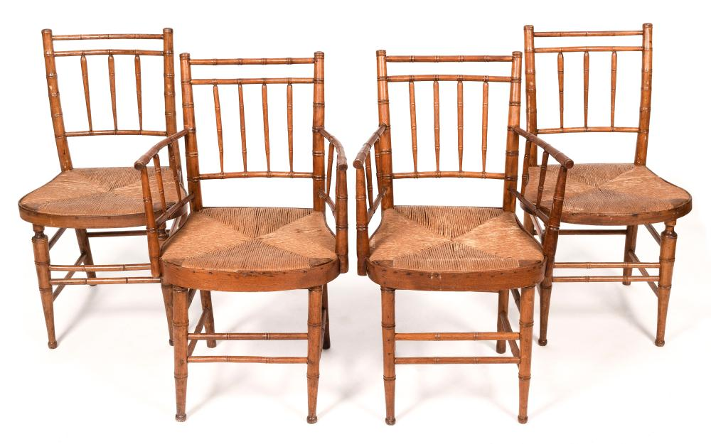 SET OF FOUR REGENCY RUSH SEAT CHAIRS FIRST HALF OF