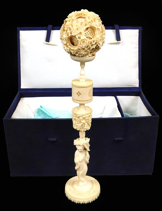 ASIAN Chinese ivory puzzle ball with stand five pieces unassembled