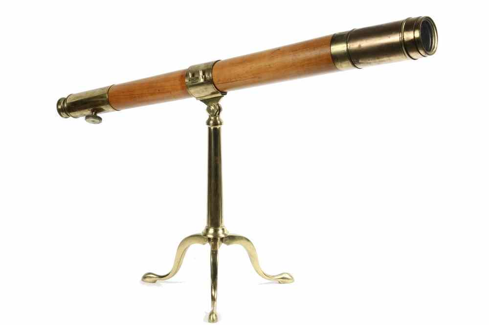 TELESCOPE 19th c wood and brass bound telescope signed Negretti