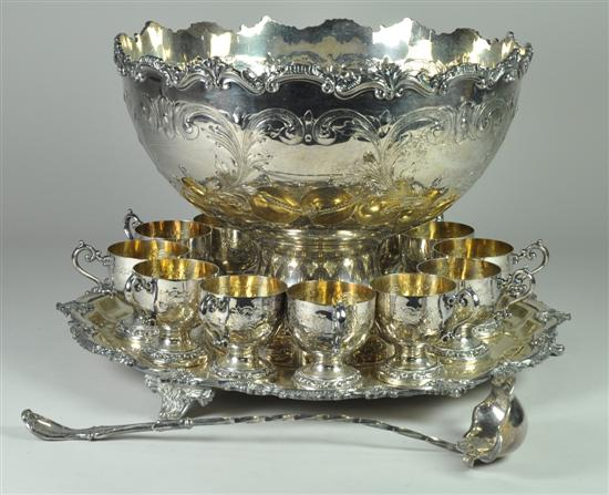 Silverplate Punch Set Hand chased English silverplate Includes 12 x