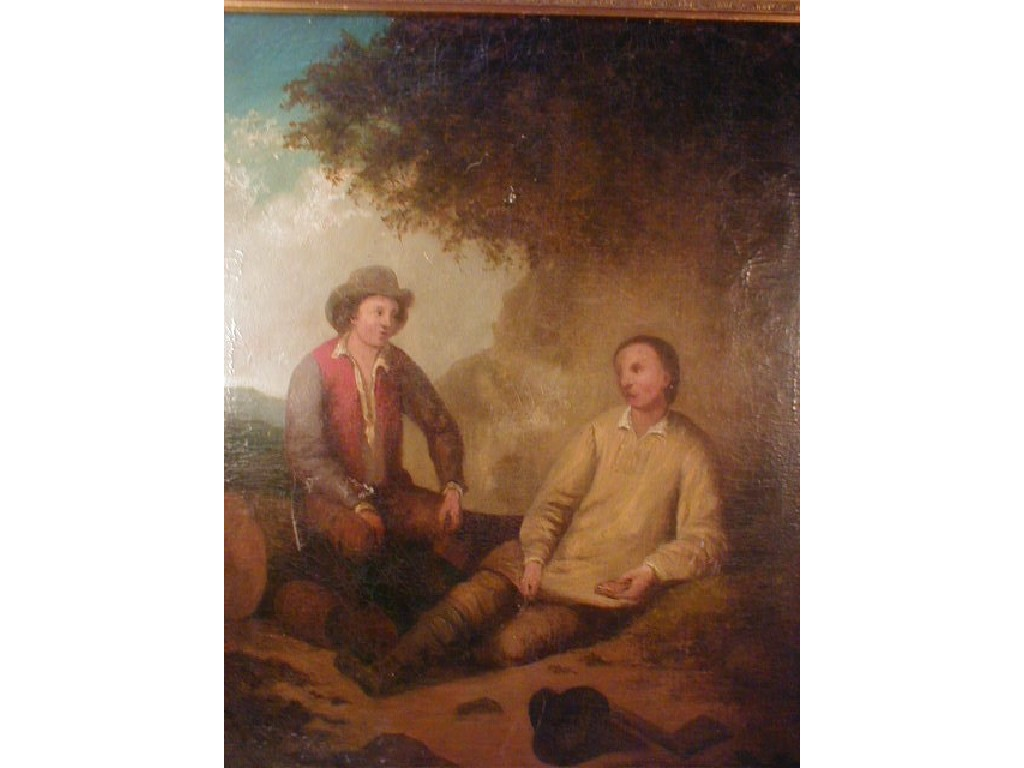 19thC British School Male figures in rural setting Oil paint