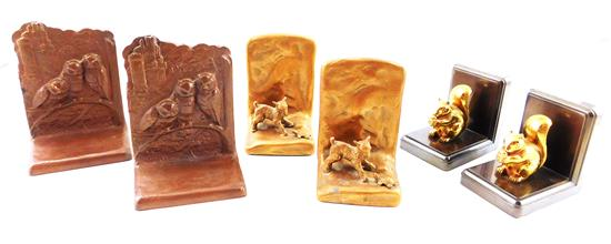 Three 20th C pairs bookends featuring animals by Weidlich Brothers