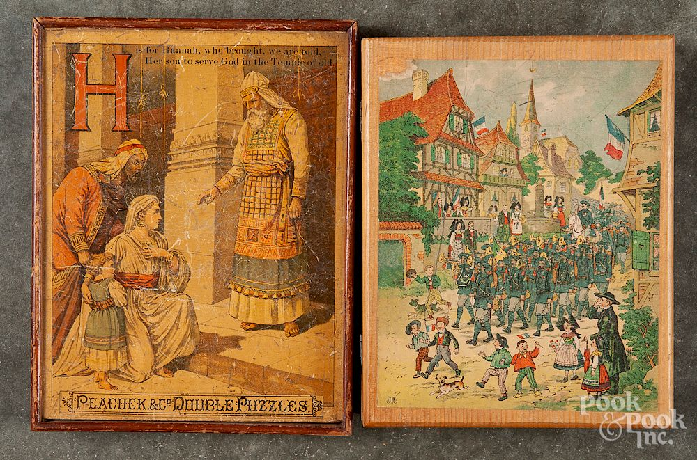 French paper litho over wood puzzle blocks French paper litho
