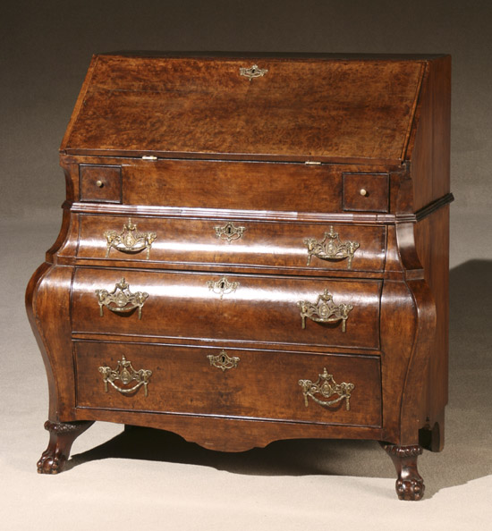 Dutch Baroque Style Ormolu Mounted Burl Walnut and Walnut Slant