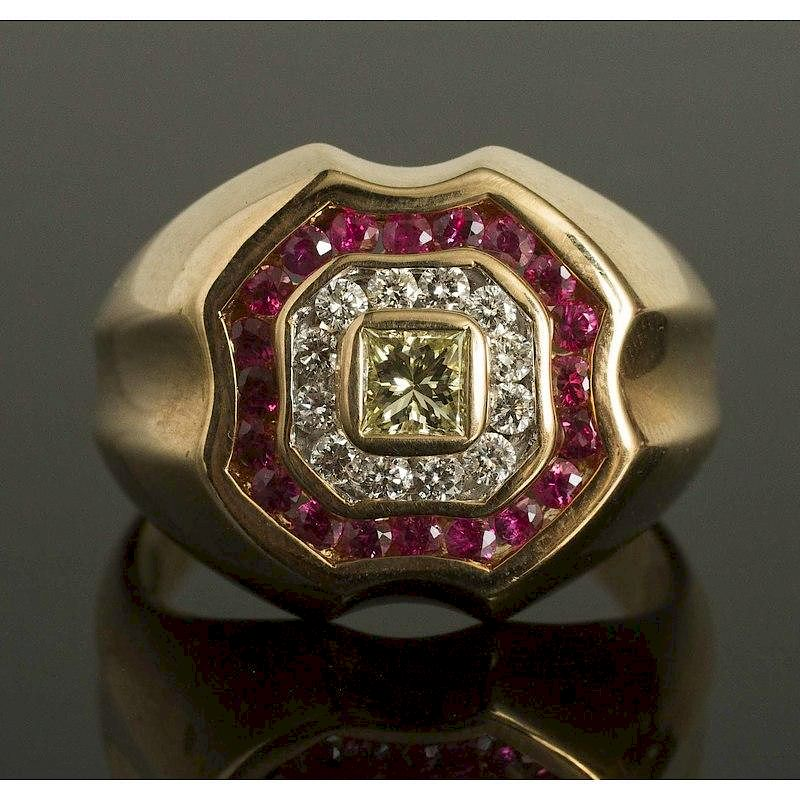 Pink Sapphire Diamond Gold Ring 14k yellow gold ring containing