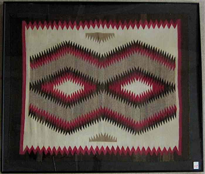 FRAMED NAVAJO RUG Ganado Region hand woven in a serrated