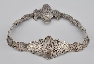 A Russian Silver Niello Belt Made from chain linked sections