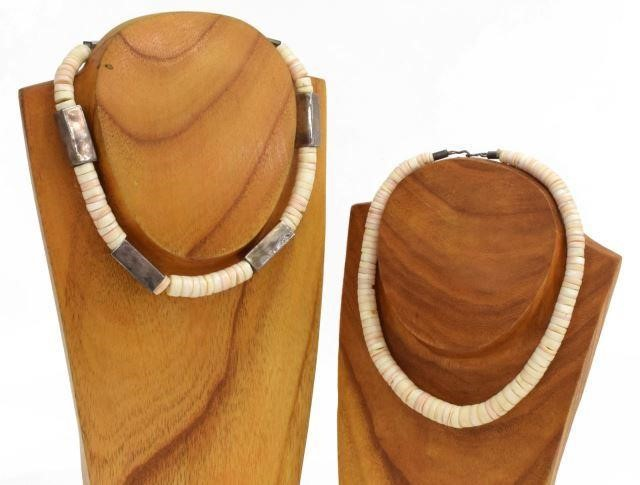 lot of 2 Native American heishi bead and silver content