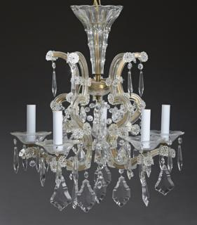 Louis XV Style Cut Glass and Brass Five Light Chan