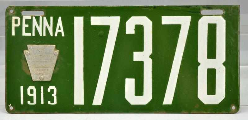 Lot of 2 Pennsylvania Auto License Plates 1913 Porcelain Both