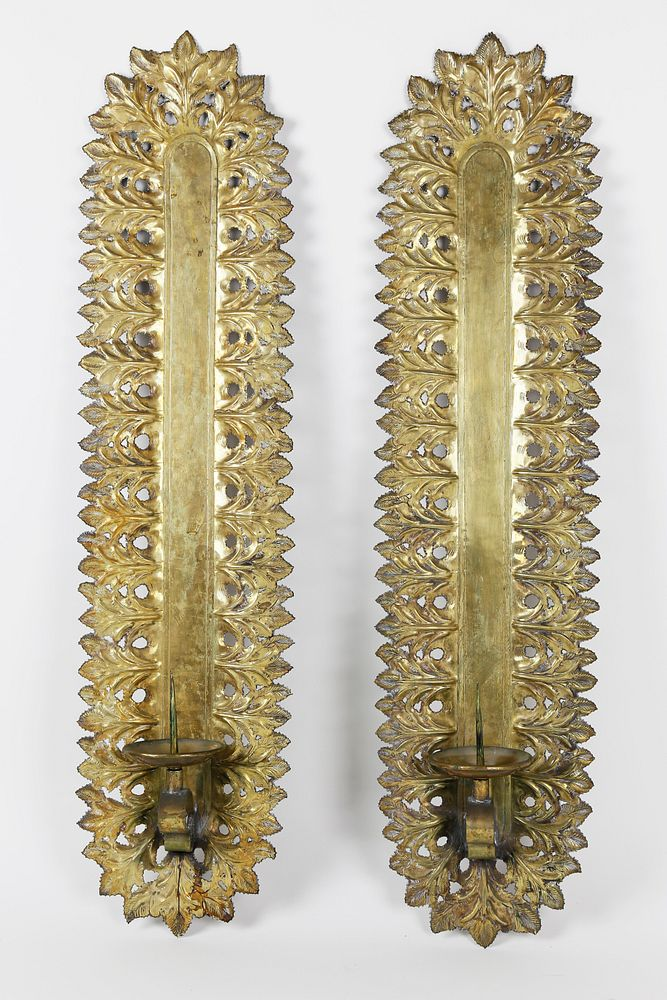Pair of Signed Italian Cut and Engraved Candle Sconces Pair