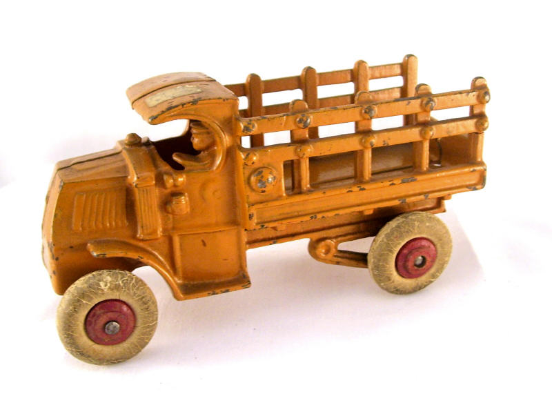 Cast Iron Farm Produce Truck Original orange paint white rubber