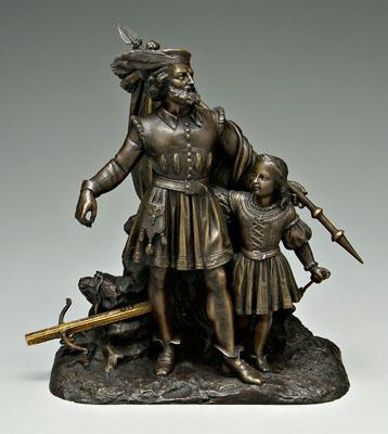 Continental bronze figural group William Tell holding a standard crossbow