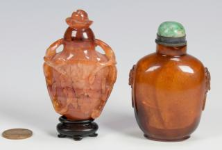 2 Chinese Snuff Bottles inc amber 1st item Chinese hardstone