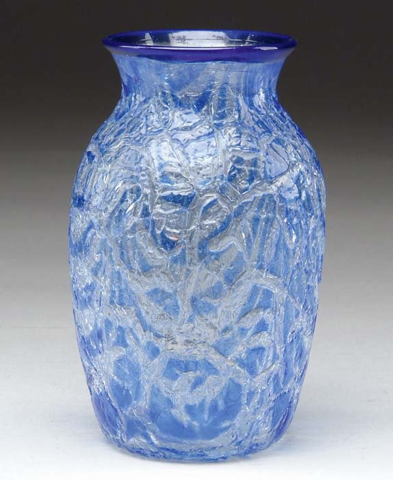 DURAND CRACKLE VASE Very nice Durand vase has blue crackle