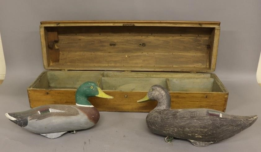 Pair of mallard working decoys original paint decoration 7 h